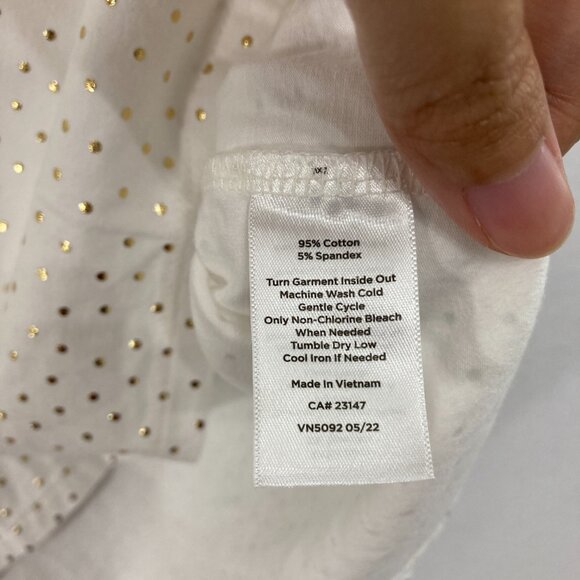 Talbots Top size 1X White Gold Polka Dot Mock Neck Stretch Knit Long Sleeve - Picture 7 of 10